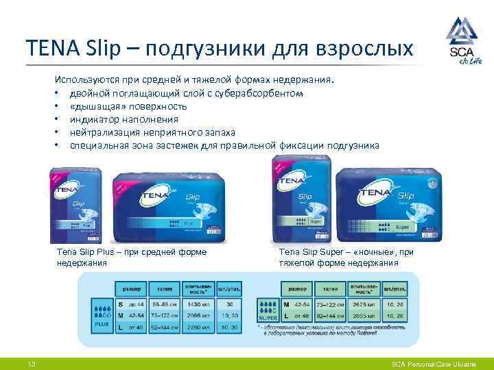 TENA Slip – подгузники для взрослых Используются при средней и тяжелой формах недержания. 