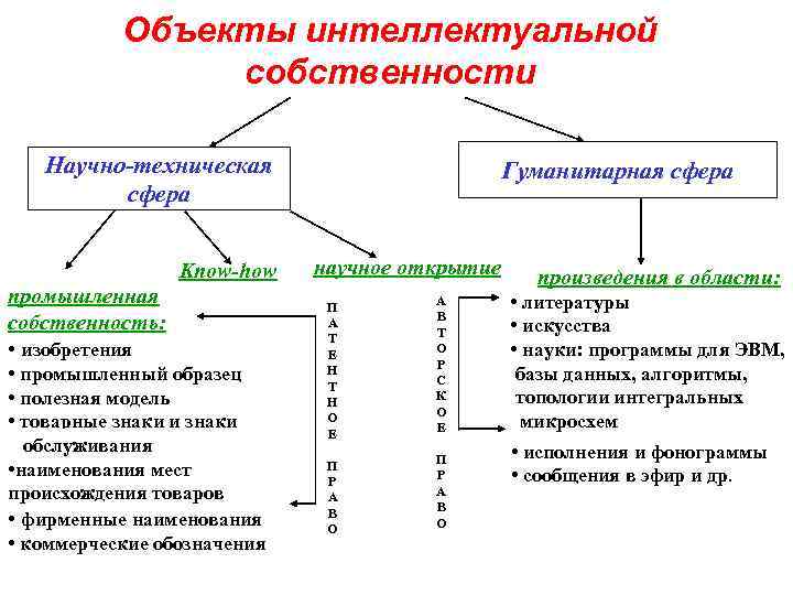   Объекты интеллектуальной   собственности Научно-техническая      Гуманитарная