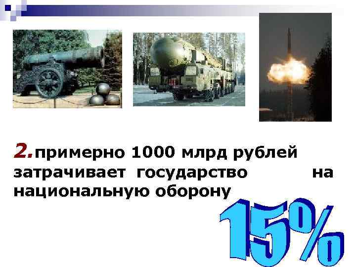 2. примерно 1000 млрд рублей затрачивает государство национальную оборону 