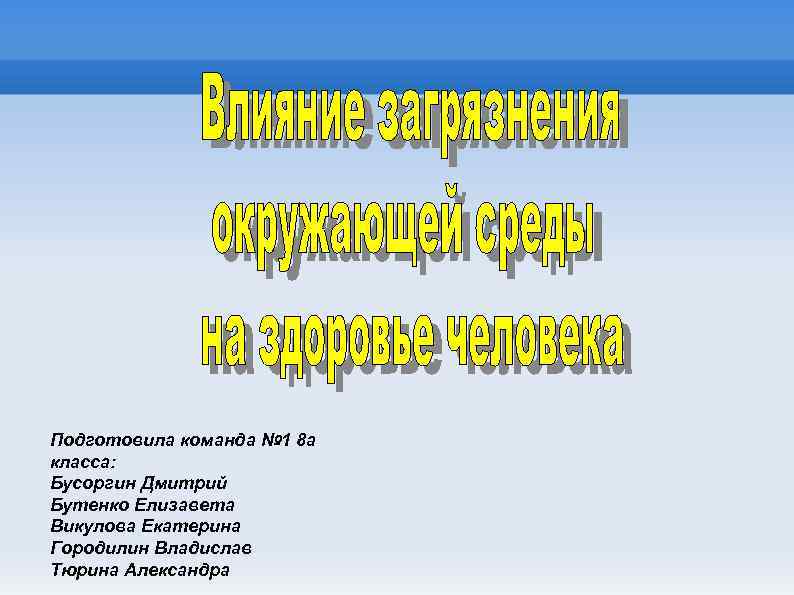Подготовила команда № 1 8 а класса: Бусoргин Дмитрий Бутенко Елизавета Викулова Екатерина Городилин