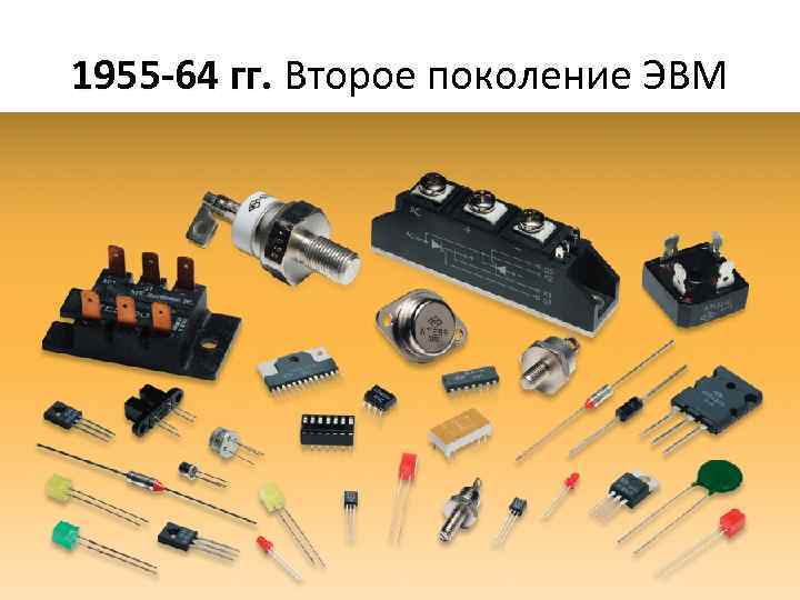  1955 -64 гг. Второе поколение ЭВМ гг. Элементная база – полупроводники (транзисторы). Значительно