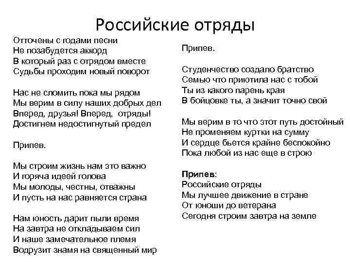  Российские отряды Отточены с годами песни Не позабудется аккорд Припев. В который раз