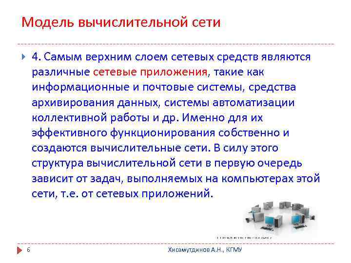 Модель вычислительной сети 4. Самым верхним слоем сетевых средств являются различные сетевые приложения, такие