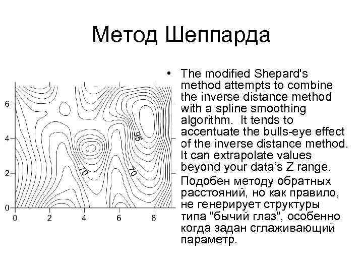 Метод Шеппарда • The modified Shepard's method attempts to combine the inverse distance method