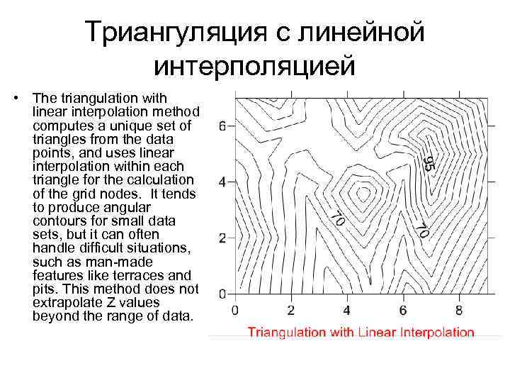 Триангуляция с линейной интерполяцией • The triangulation with linear interpolation method computes a unique