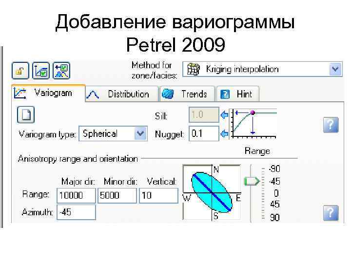 Добавление вариограммы Petrel 2009 