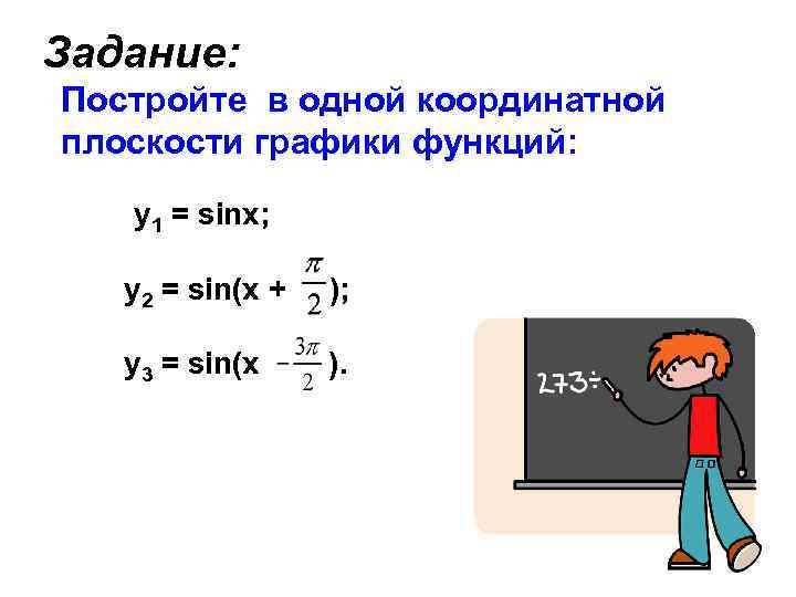 Задание: Постройте в одной координатной плоскости графики функций: y 1 = sinx; у2 =