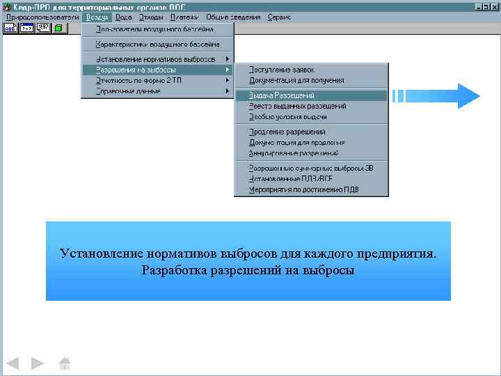 Установление нормативов выбросов для каждого предприятия. Разработка разрешений на выбросы 