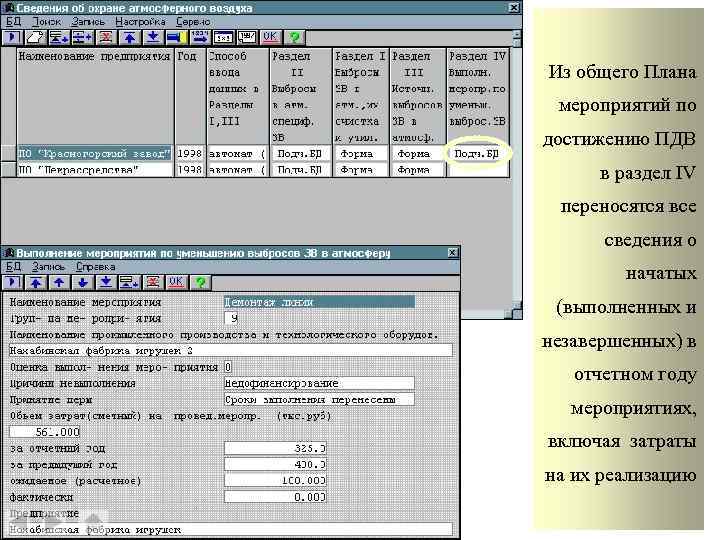 Из общего Плана мероприятий по достижению ПДВ в раздел IV переносятся все сведения о
