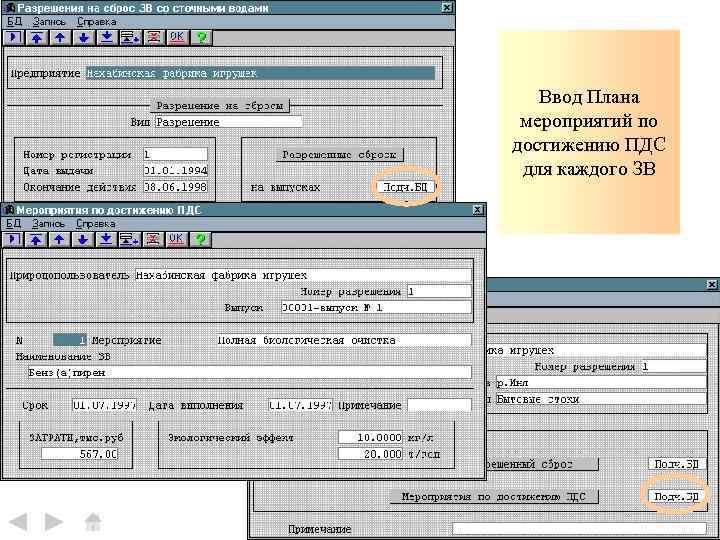 Ввод Плана мероприятий по достижению ПДС для каждого ЗВ 