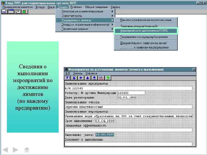 Сведения о выполнении мероприятий по достижению лимитов (по каждому предприятию) 