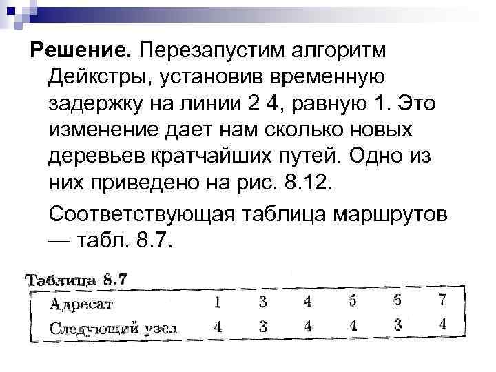 Решение. Перезапустим алгоритм Дейкстры, установив временную задержку на линии 2 4, равную 1. Это