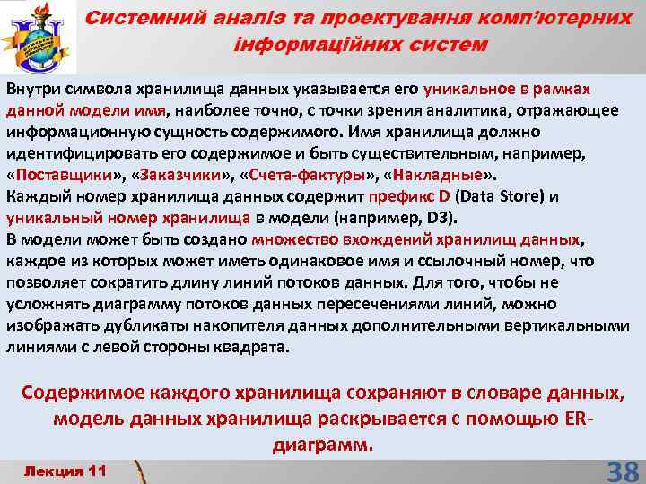 Внутри символа хранилища данных указывается его уникальное в рамках данной модели имя, наиболее точно,