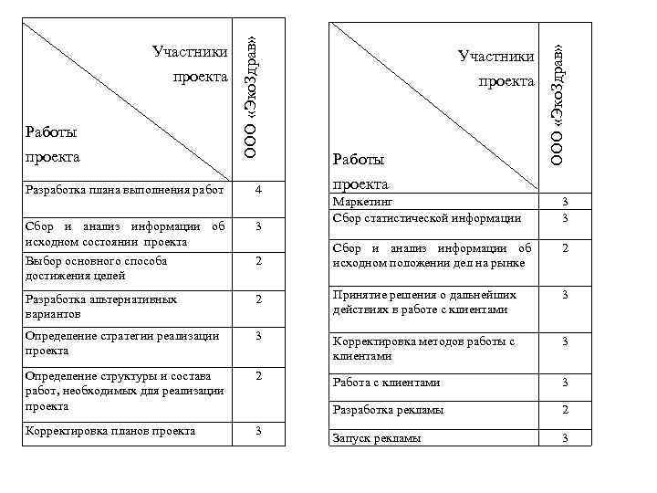 Работы проекта Разработка плана выполнения работ 4 Участники проекта Работы проекта ООО «Эко. Здрав»