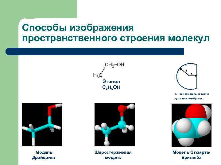 Способы изображения пространственного строения молекул r 1 r 2 Этанол С 2 Н 5