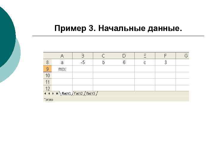 Пример 3. Начальные данные. 
