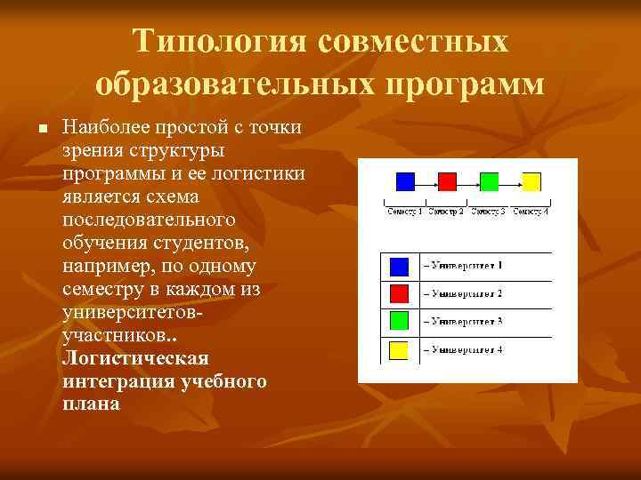 Типология совместных образовательных программ n Наиболее простой с точки зрения структуры программы и ее