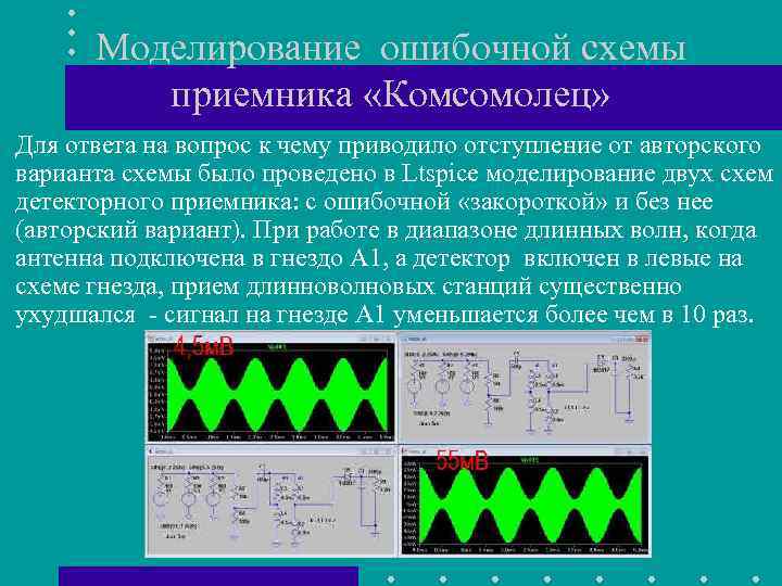 Моделирование ошибочной схемы приемника «Комсомолец» Для ответа на вопрос к чему приводило отступление от