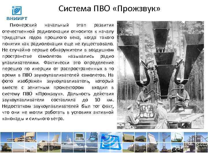 Система ПВО «Прожзвук» Пионерский начальный этап развития отечественной радиолокации относится к началу тридцатых годов