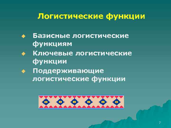 Логистические функции u u u Базисные логистические функциям Ключевые логистические функции Поддерживающие логистические функции