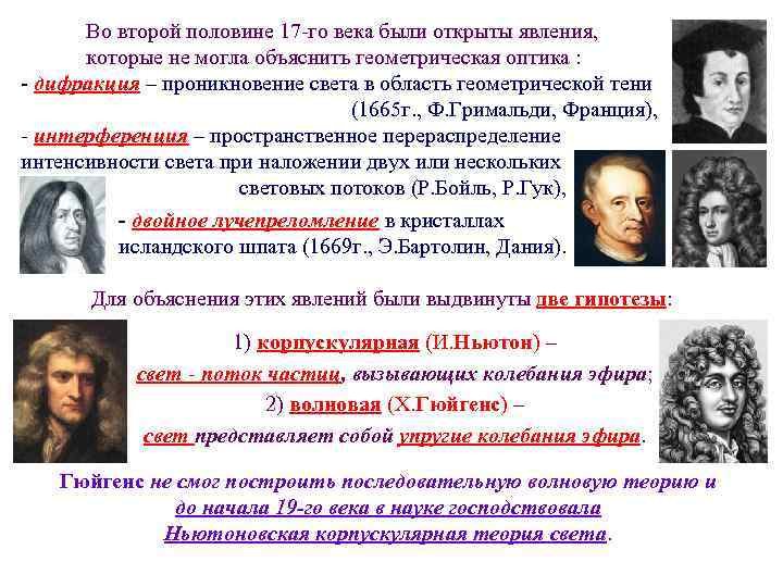 Во второй половине 17 -го века были открыты явления, которые не могла объяснить геометрическая