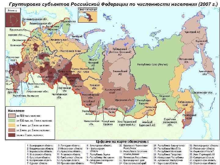 Группировка субъектов Российской Федерации по численности населения (2007 г. ) 