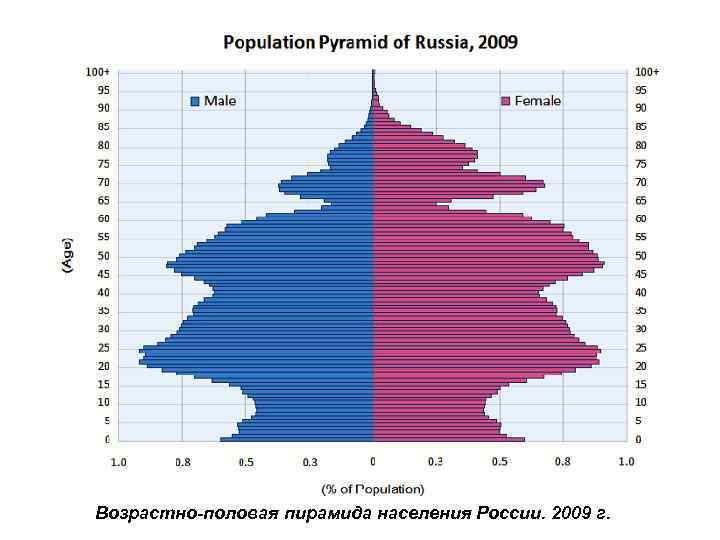 Возрастно-половая пирамида населения России. 2009 г. 