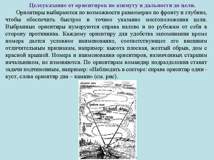 Целеуказание от ориентиров по азимуту и дальности до цели. Ориентиры выбираются по возможности равномерно