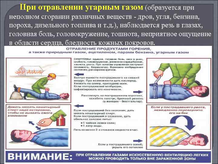 При отравлении угарным газом (образуется при неполном сгорании различных веществ дров, угля, бензина, пороха,