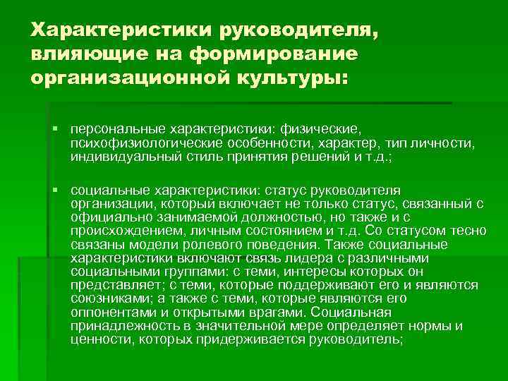 Описание руководителя