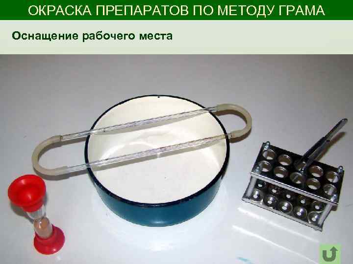 ОКРАСКА ПРЕПАРАТОВ ПО МЕТОДУ ГРАМА Оснащение рабочего места 