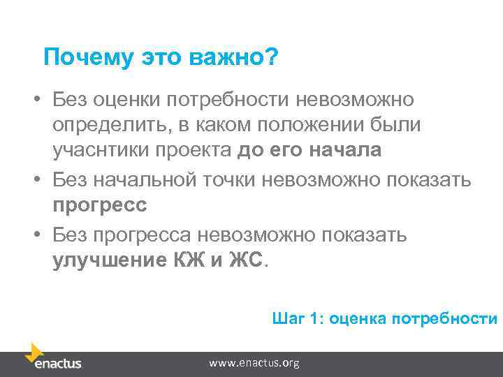 Почему это важно? • Без оценки потребности невозможно определить, в каком положении были учаснтики