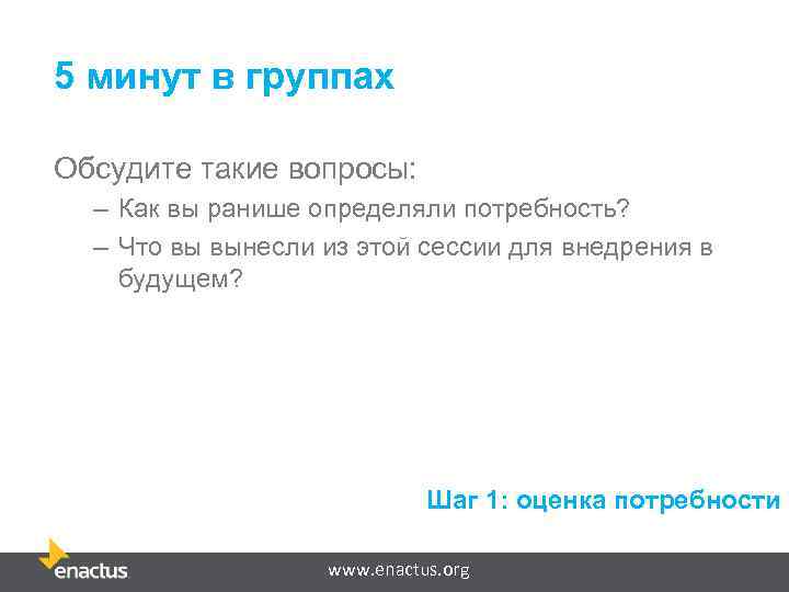 5 минут в группах Обсудите такие вопросы: – Как вы ранише определяли потребность? –