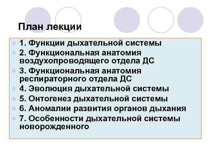 План лекции l l l l 1. Функции дыхательной системы 2. Функциональная анатомия воздухопроводящего
