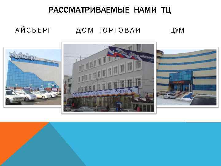 РАССМАТРИВАЕМЫЕ НАМИ ТЦ АЙСБЕРГ ДОМ ТОРГОВЛИ ЦУМ 