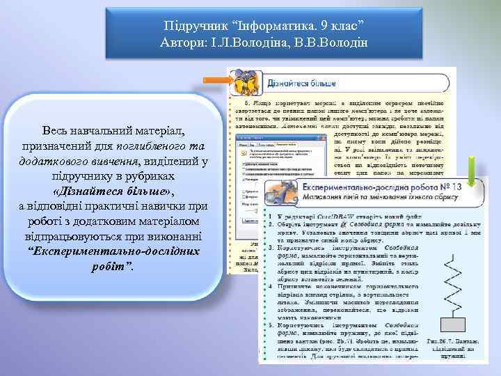 Підручник “Інформатика. 9 клас” Автори: І. Л. Володіна, В. В. Володін Весь навчальний матеріал,