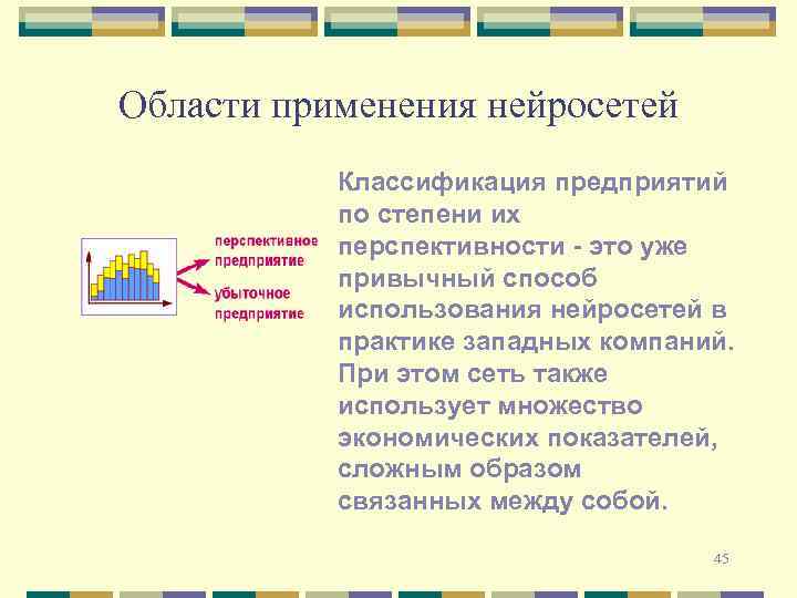 Области применения нейросетей Классификация предприятий по степени их перспективности - это уже привычный способ