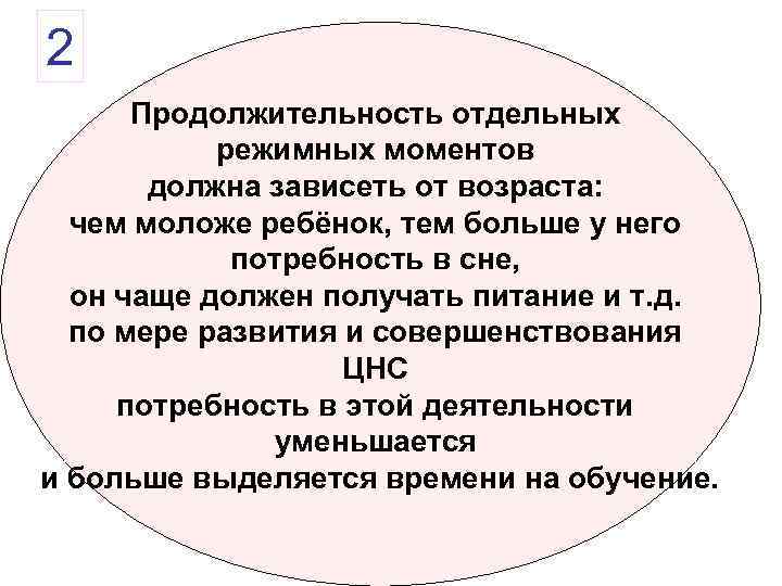 2 Продолжительность отдельных режимных моментов должна зависеть от возраста: чем моложе ребёнок, тем больше