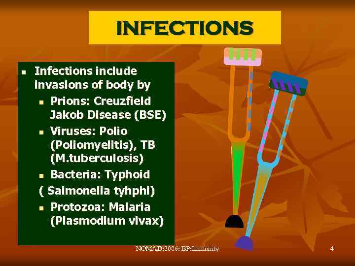 INFECTIONS n Infections include invasions of body by n Prions: Creuzfield Jakob Disease (BSE)