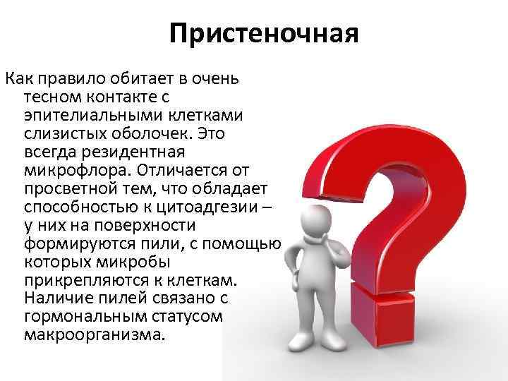 Пристеночная Как правило обитает в очень тесном контакте с эпителиальными клетками слизистых оболочек. Это