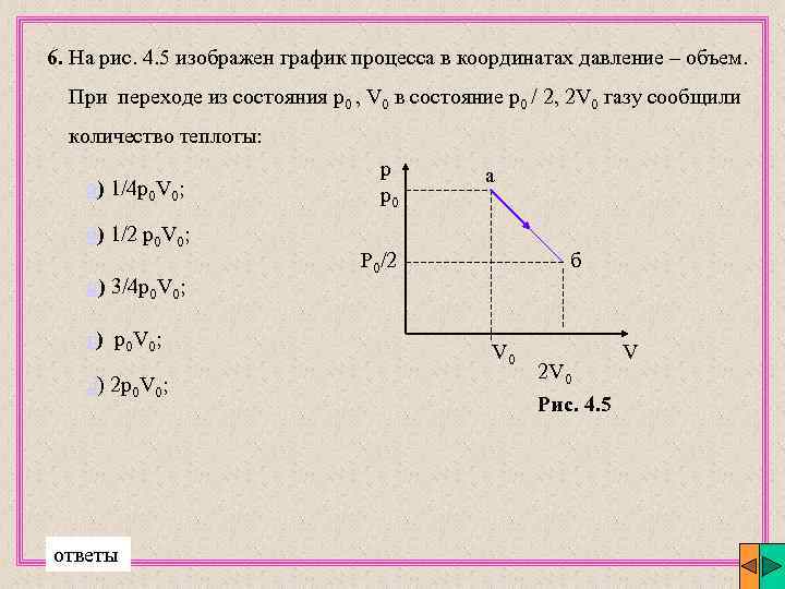 6. На рис. 4. 5 изображен график процесса в координатах давление – объем. При