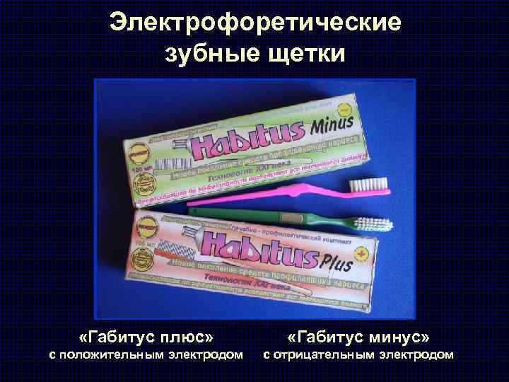 Электрофоретические зубные щетки «Габитус плюс» «Габитус минус» с положительным электродом с отрицательным электродом 