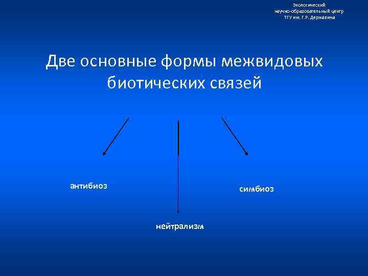 Экологический научно образовательный центр ТГУ им. Г. Р. Державина Две основные формы межвидовых биотических
