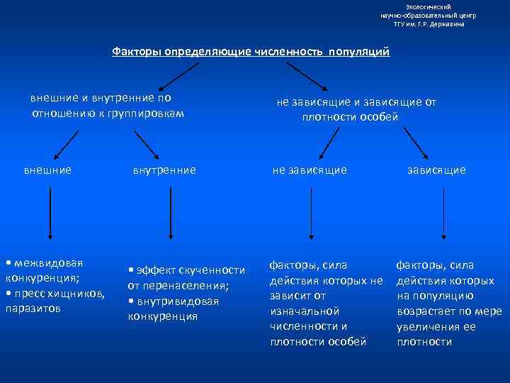 Экологический научно образовательный центр ТГУ им. Г. Р. Державина Факторы определяющие численность популяций внешние