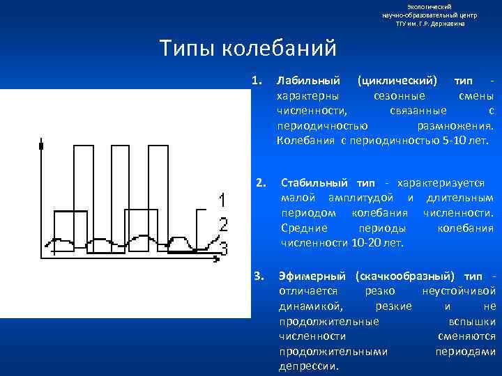 Экологический научно образовательный центр ТГУ им. Г. Р. Державина Типы колебаний 1. Лабильный (циклический)