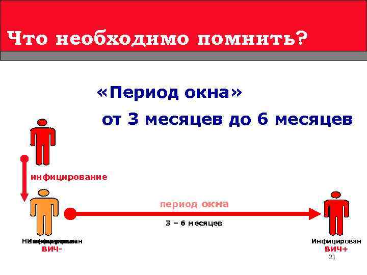 Что необходимо помнить? «Период окна» от 3 месяцев до 6 месяцев инфицирование период окна