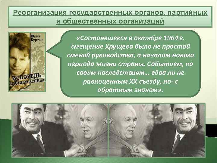 Реорганизация государственных органов, партийных и общественных организаций «Состоявшееся в октябре 1964 г. смещение Хрущева