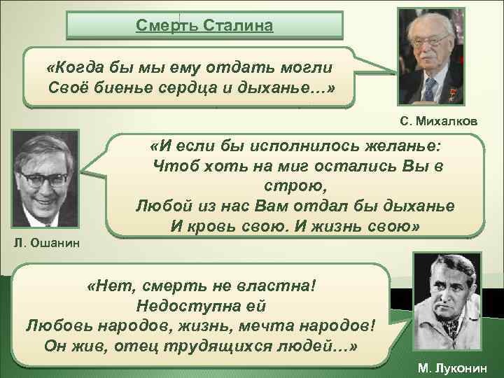 Смерть Сталина «Когда бы мы ему отдать могли Своё биенье сердца и дыханье…» С.