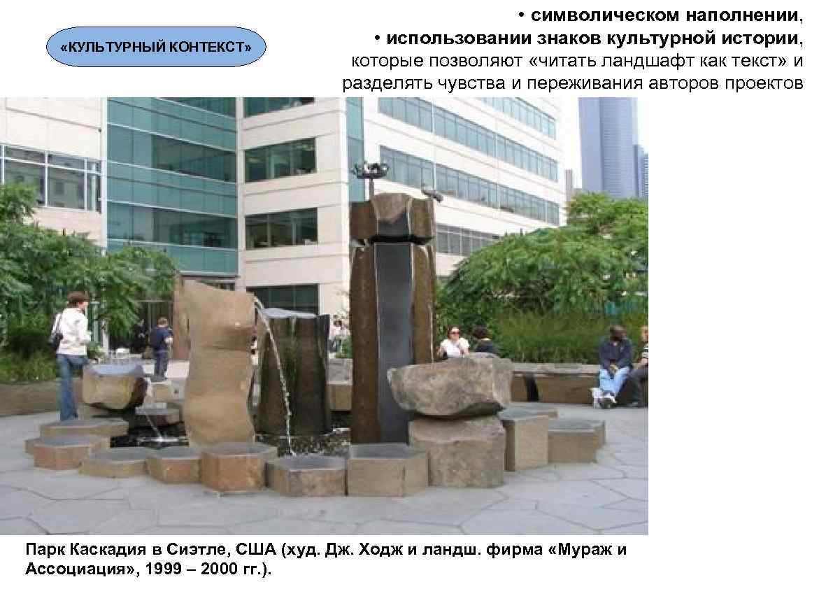  «КУЛЬТУРНЫЙ КОНТЕКСТ» • символическом наполнении, • использовании знаков культурной истории, которые позволяют «читать