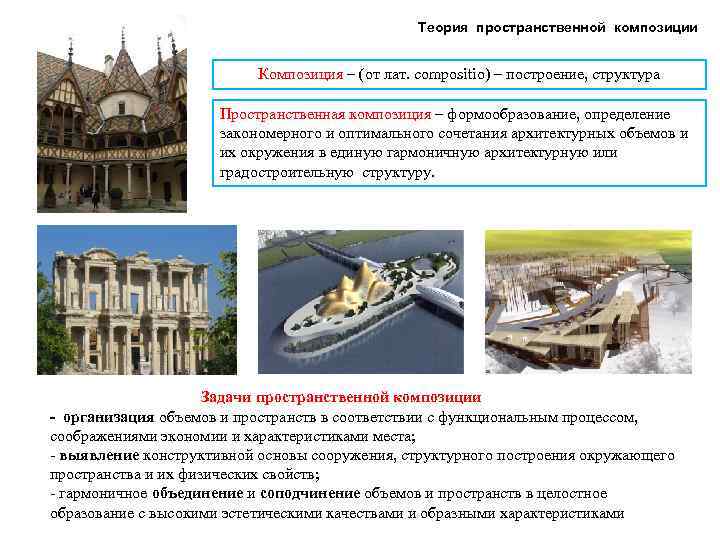 Теория пространственной композиции Композиция – (от лат. compositio) – построение, структура Пространственная композиция –